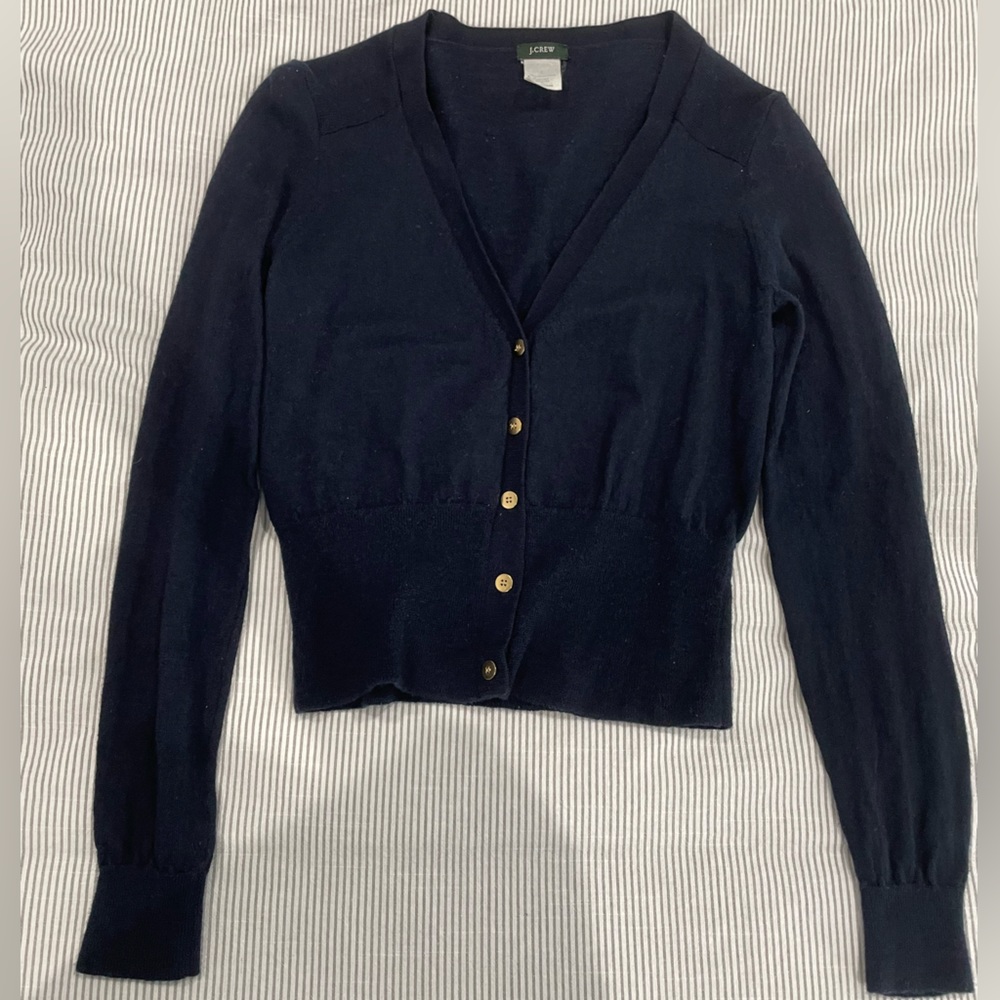 JCrew Navy Wool Cardigan with Gold Buttons